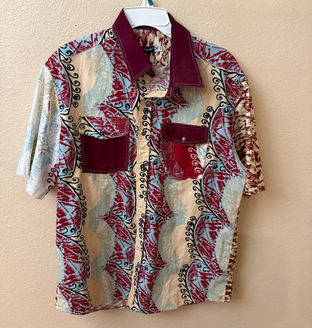 Woodin Men's button up geometric batik African tribal 100 % wax cotton 44/XL